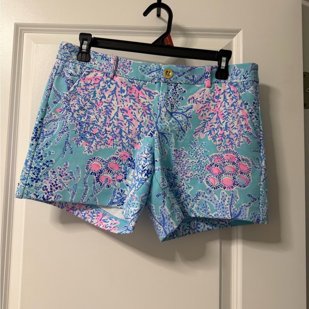 Women's Aqua Floral Print Stretch Shorts
